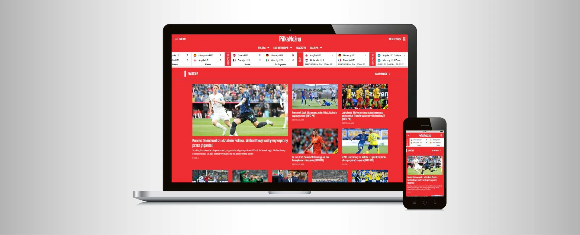 Zrzut ekranu projektu PilkaNożna.pl - redesign EURO 2024