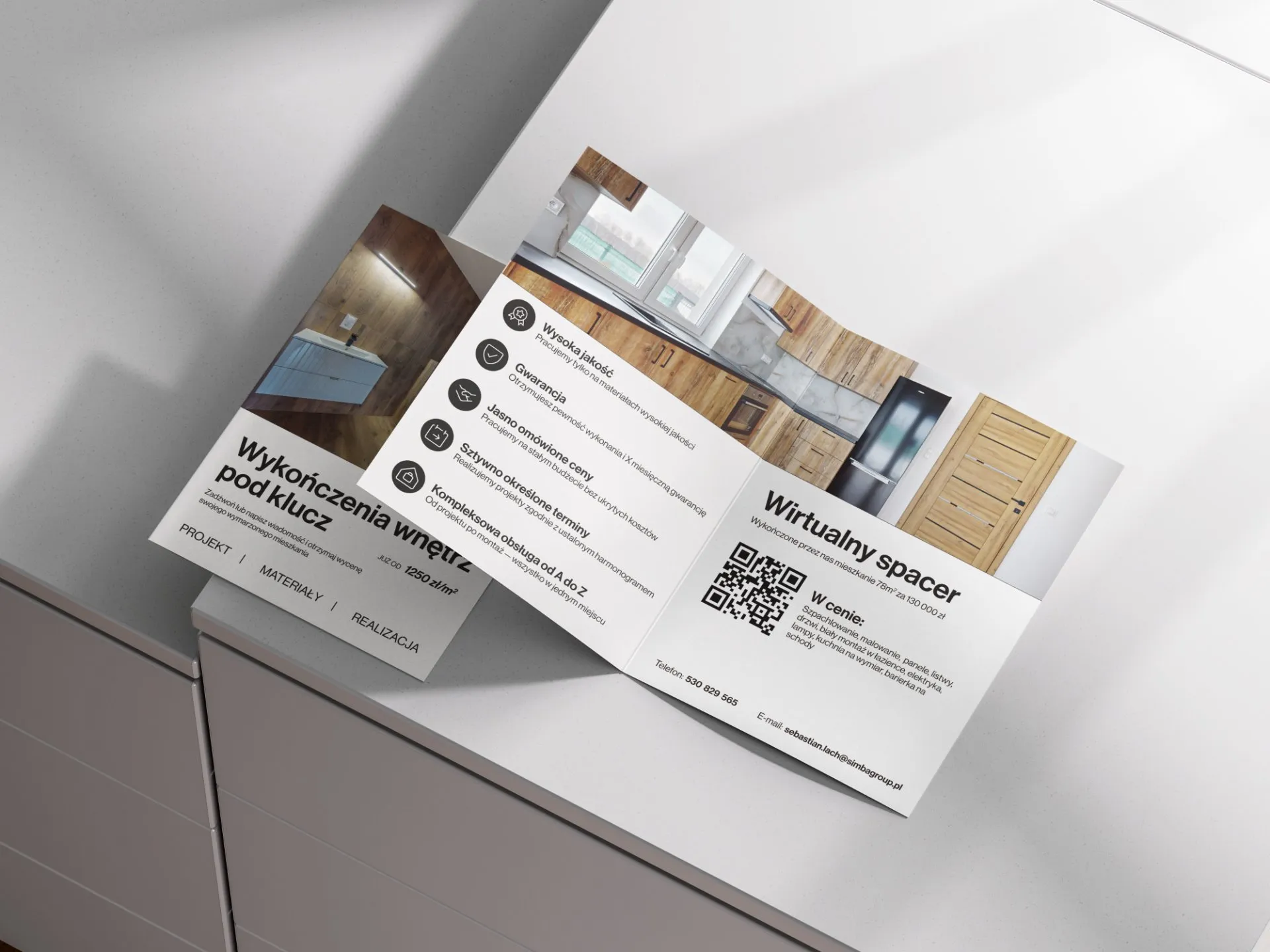 Zrzut ekranu projektu Folder reklamowy dla firmy wykańczającej wnętrza - Simba Group