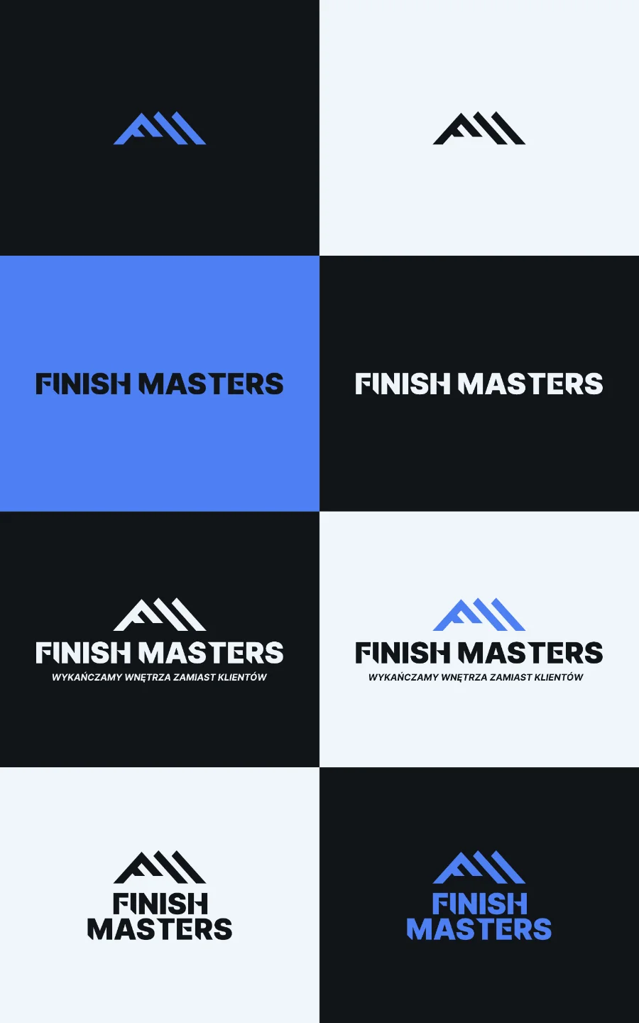 Wybrana, niebieska wersja kolorystyczna realizacji logo dla Finish MastersLogo Finish Masters
