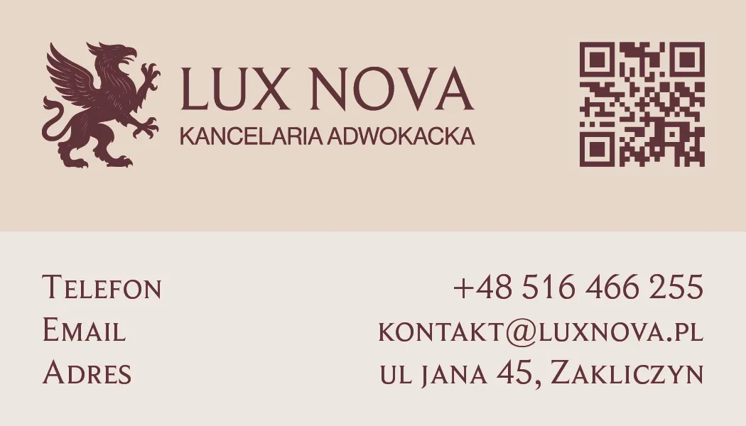 Wizytówka dla kancelarii - LUX NOVA (tył)