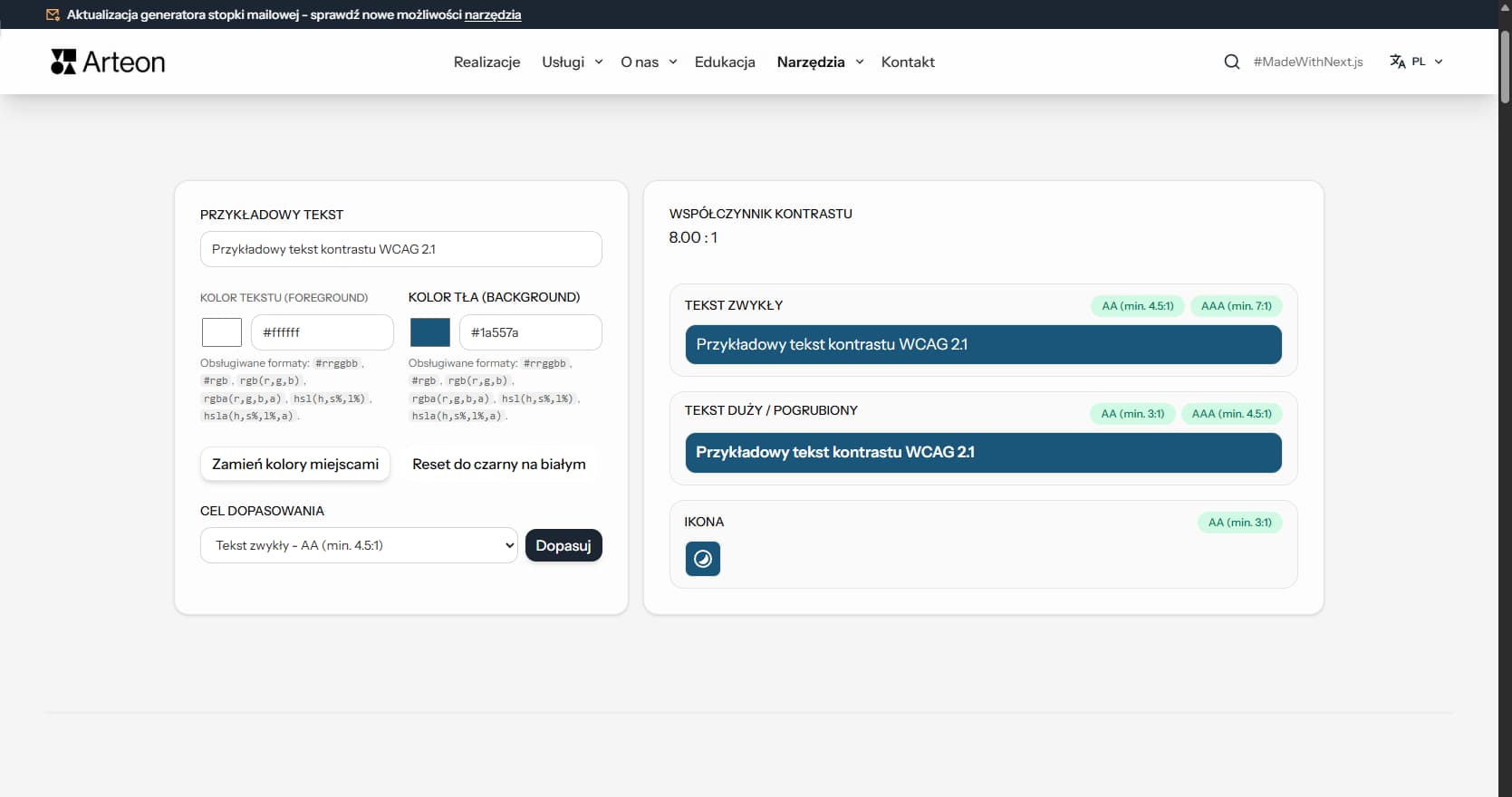 Kontrast i czytelność kolorów Arteon