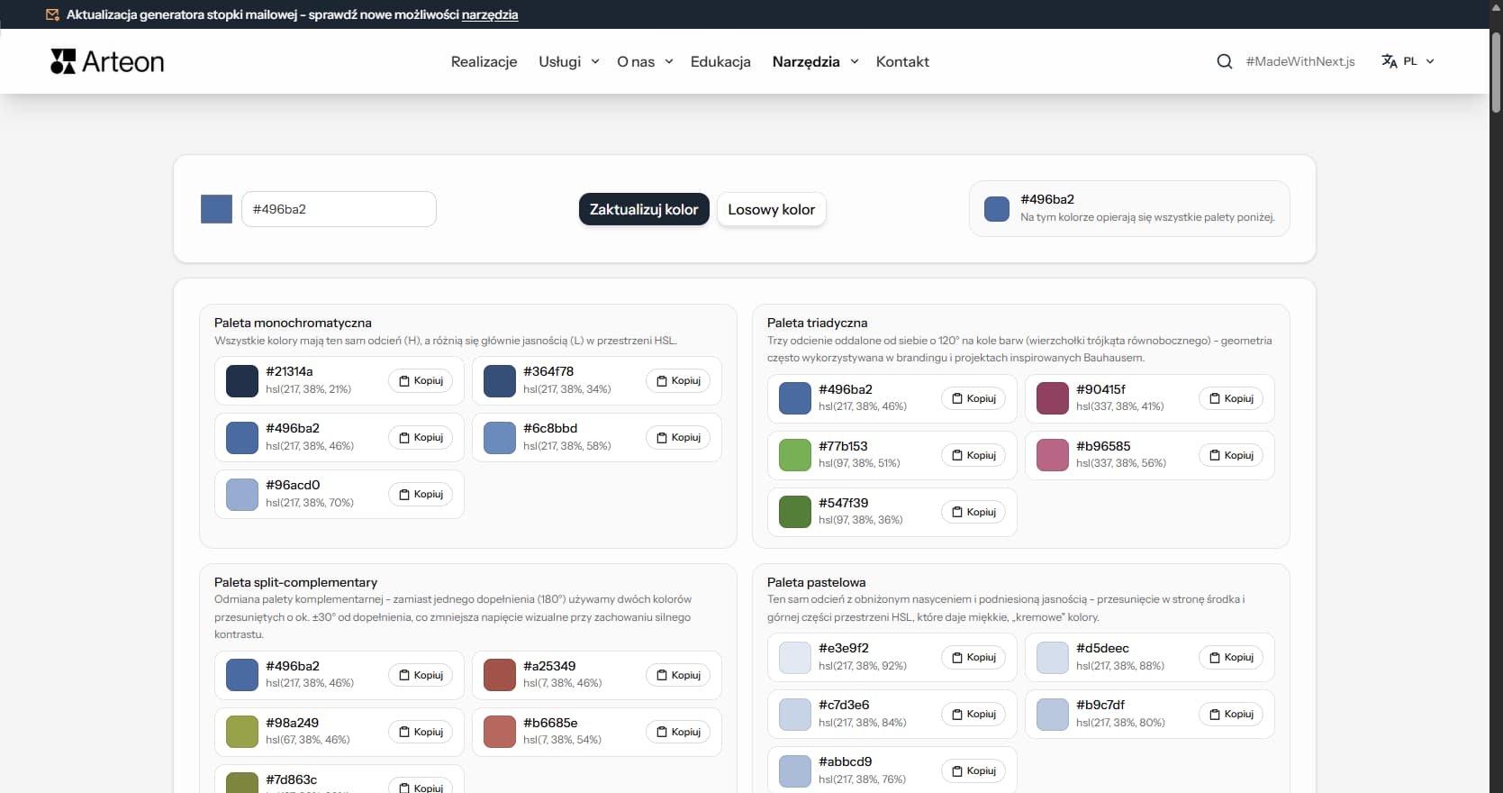 Generator palet kolorów online – Arteon