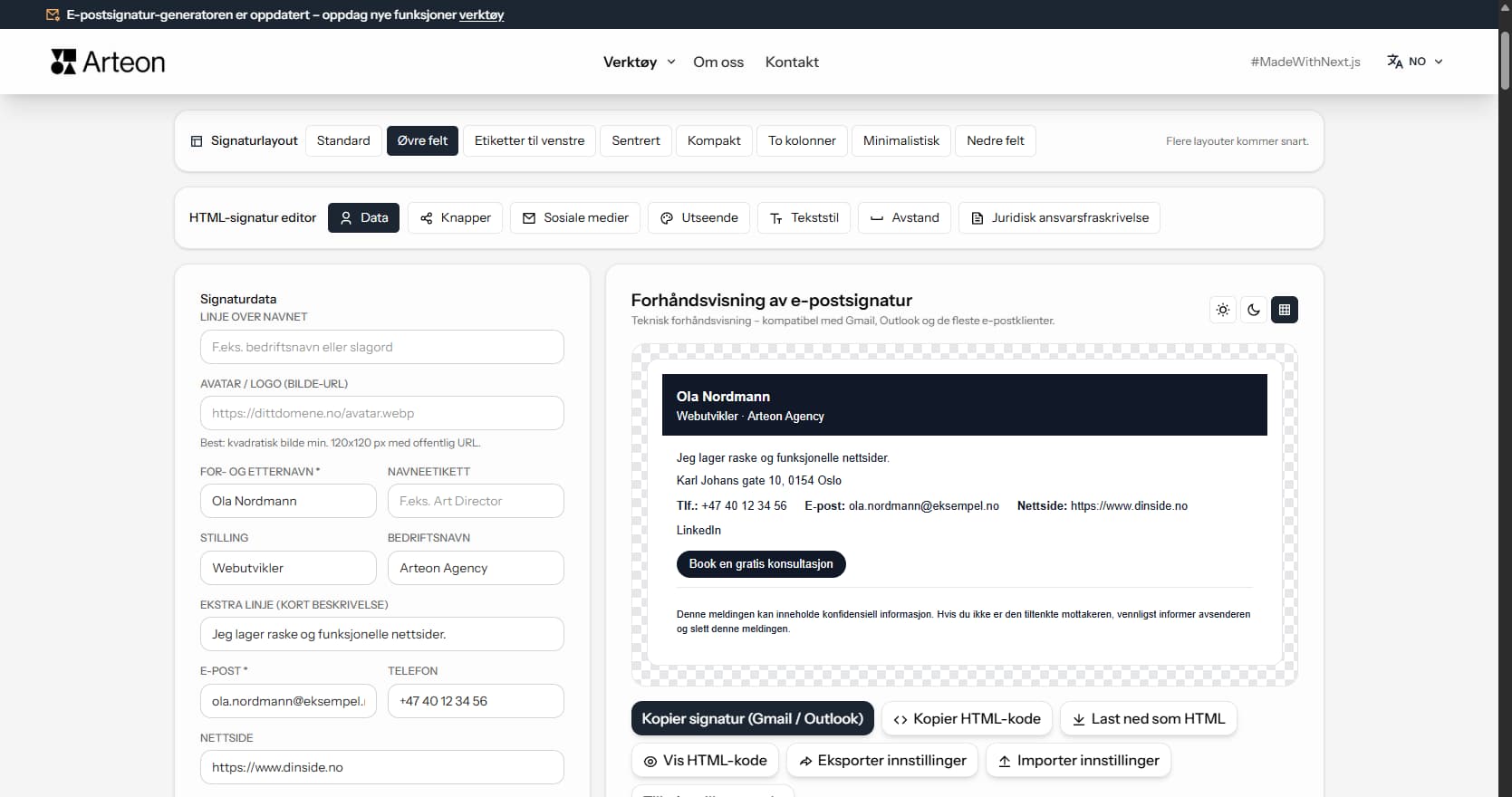 E-postsignatur generator – Arteon