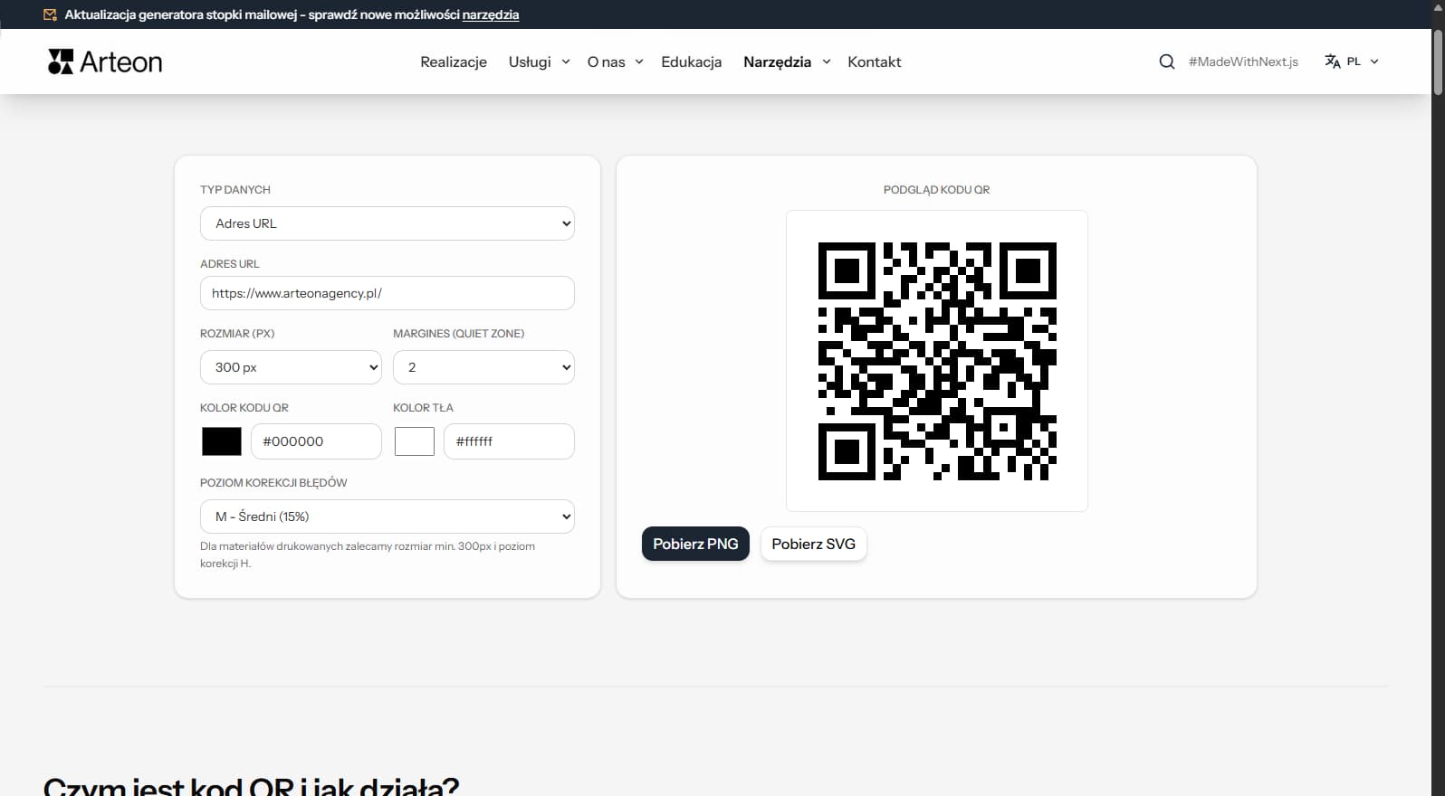 Darmowy generator kodów QR Arteon