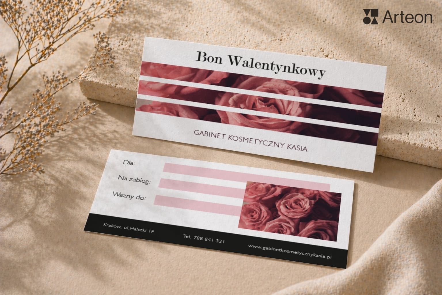 Bon walentynkowy dla salonu kosmetycznego Kasia - realizacja Arteon