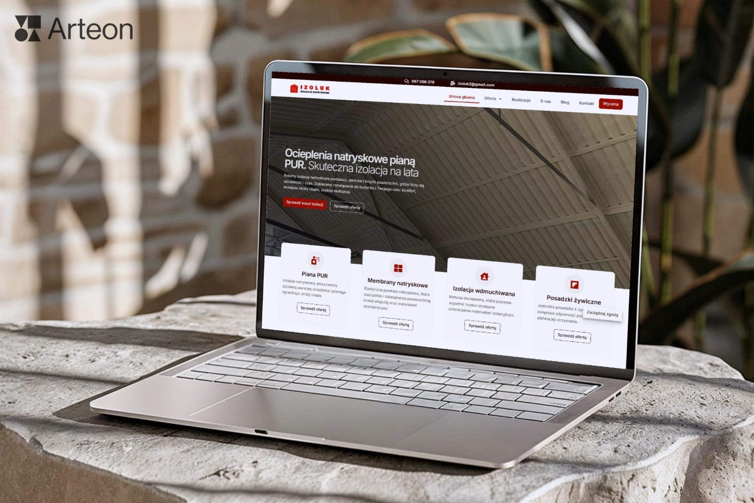 Realizacja strony internetowej dla firmy Izoluk wykonana przez Arteon - mockup