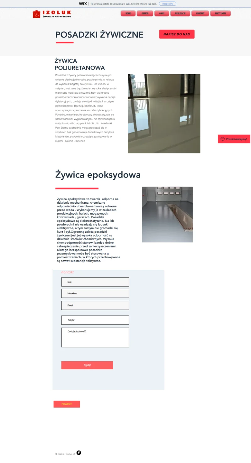 Stara strona firmy budowlanej Izoluk zbudowana na Wix - przed przebudową