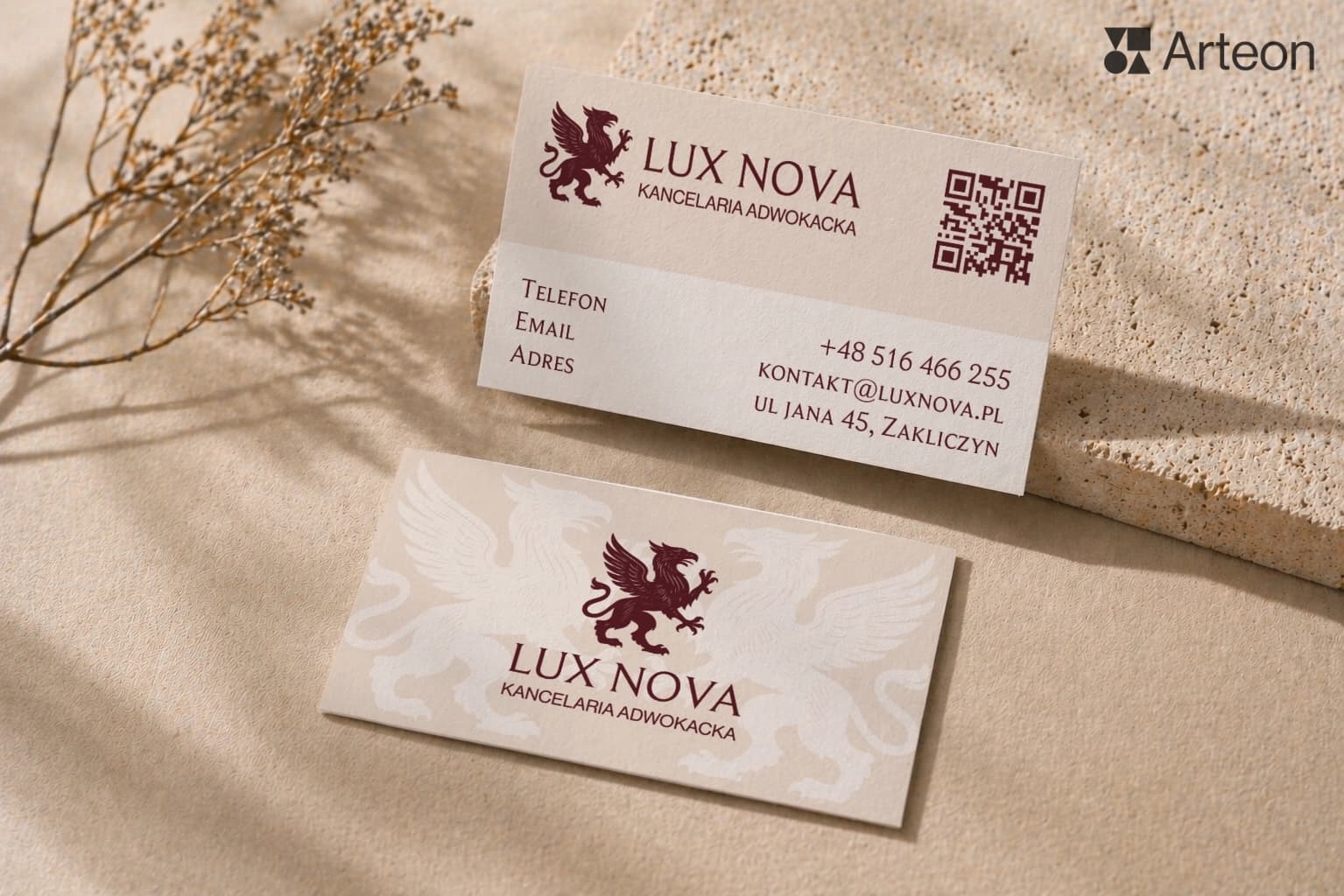 Projekt wizytówki dla kancelarii adwokackiej LUX NOVA - realizacja Arteon