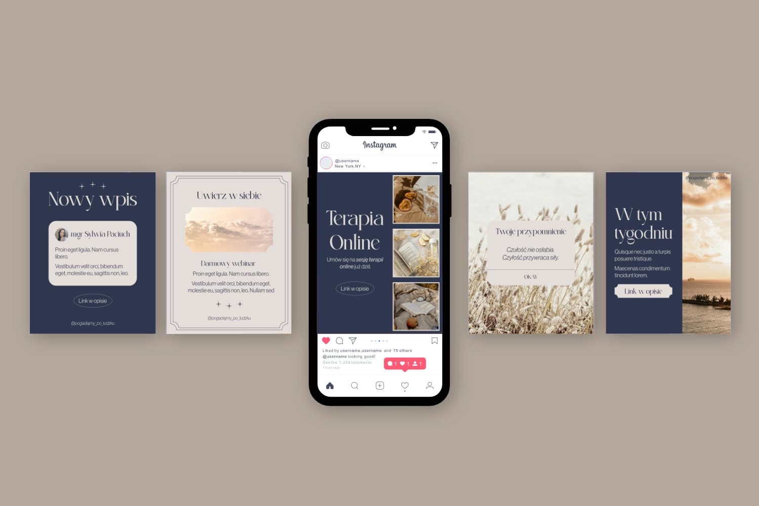 Szablony postów na media społecznościowe dla gabinetu psychologicznego MSC Psychotherapy