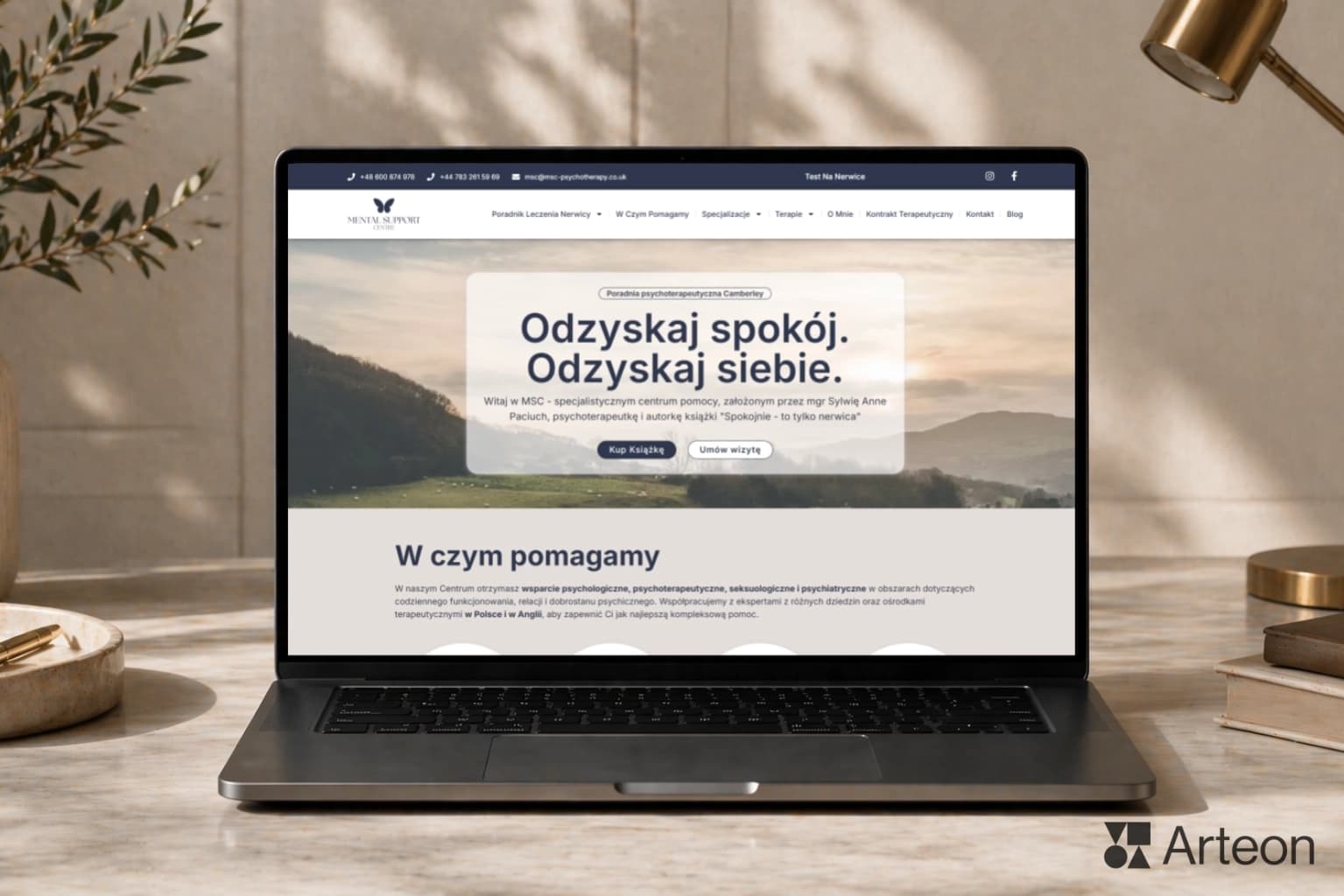 Strona internetowa dla gabinetu psychologicznego MSC Psychotherapy - realizacja Arteon