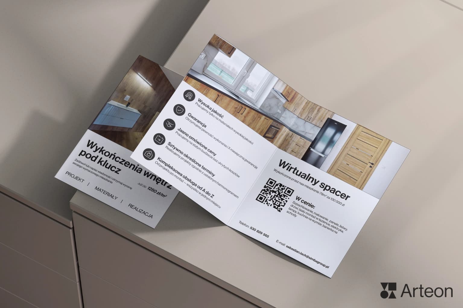 Folder reklamowy dla firmy wykańczającej wnętrza Simba Group - realizacja Arteon