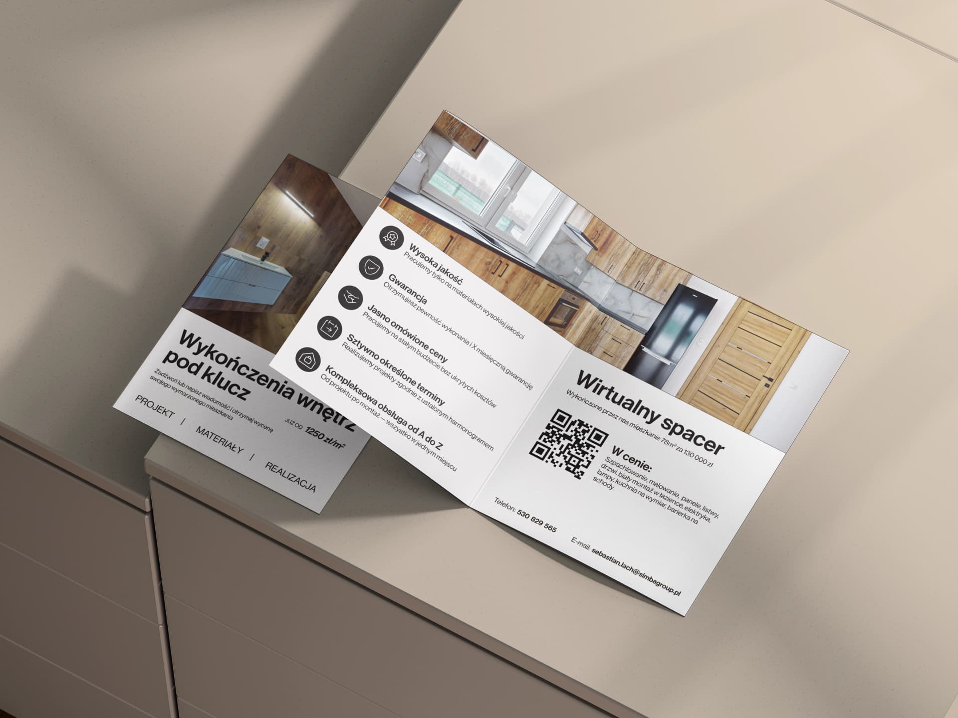 Zrzut ekranu projektu Folder reklamowy dla firmy wykańczającej wnętrza - Simba Group