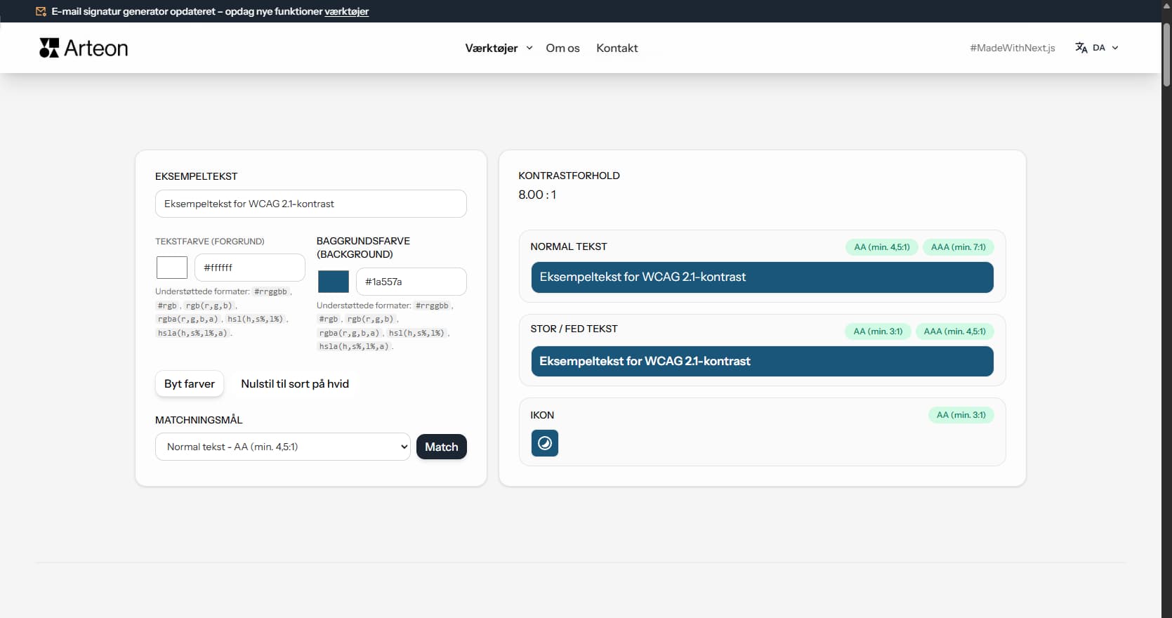 Farvekontrastkontrol Arteon