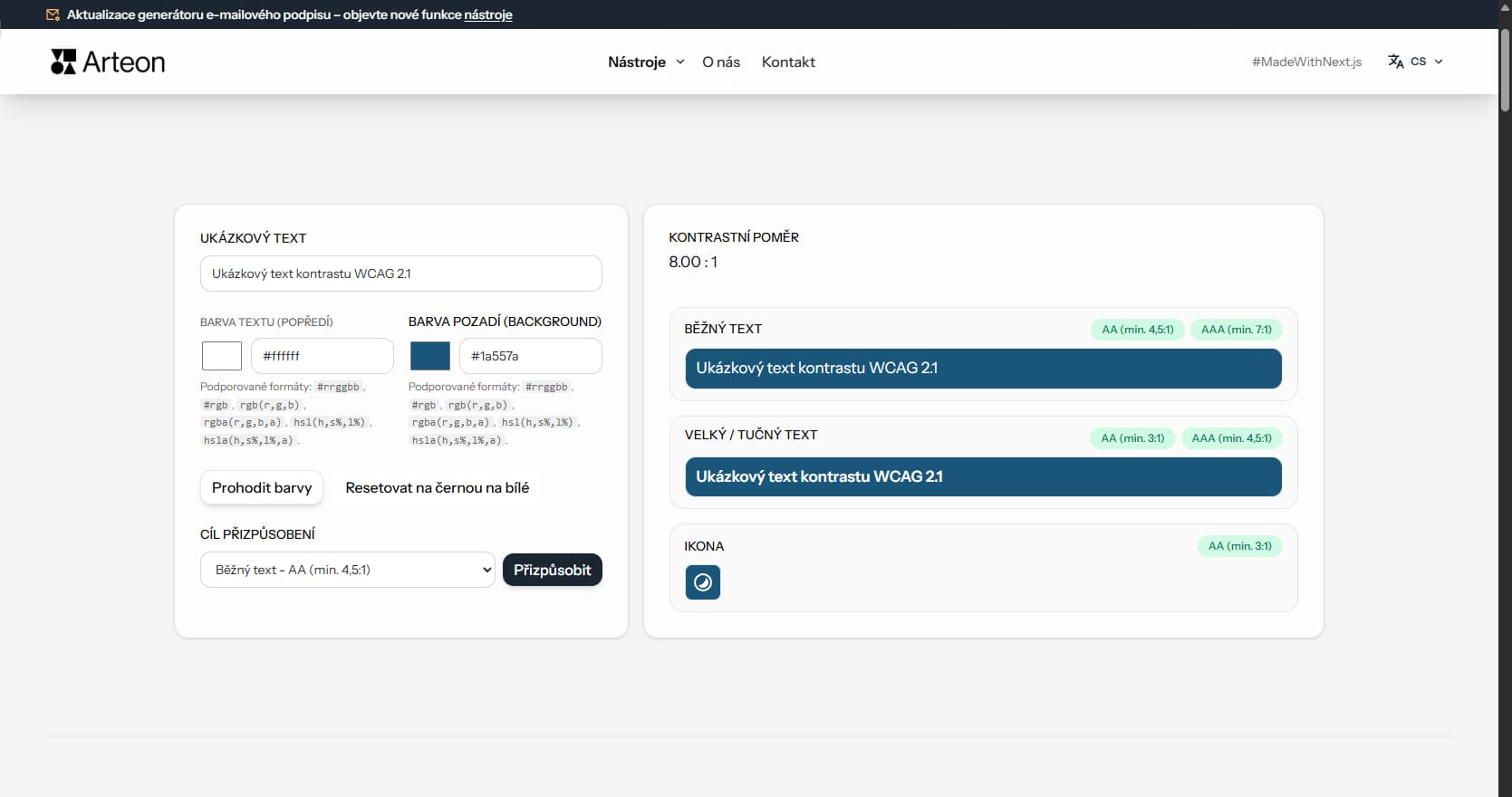 Kontrola kontrastu barev – Arteon
