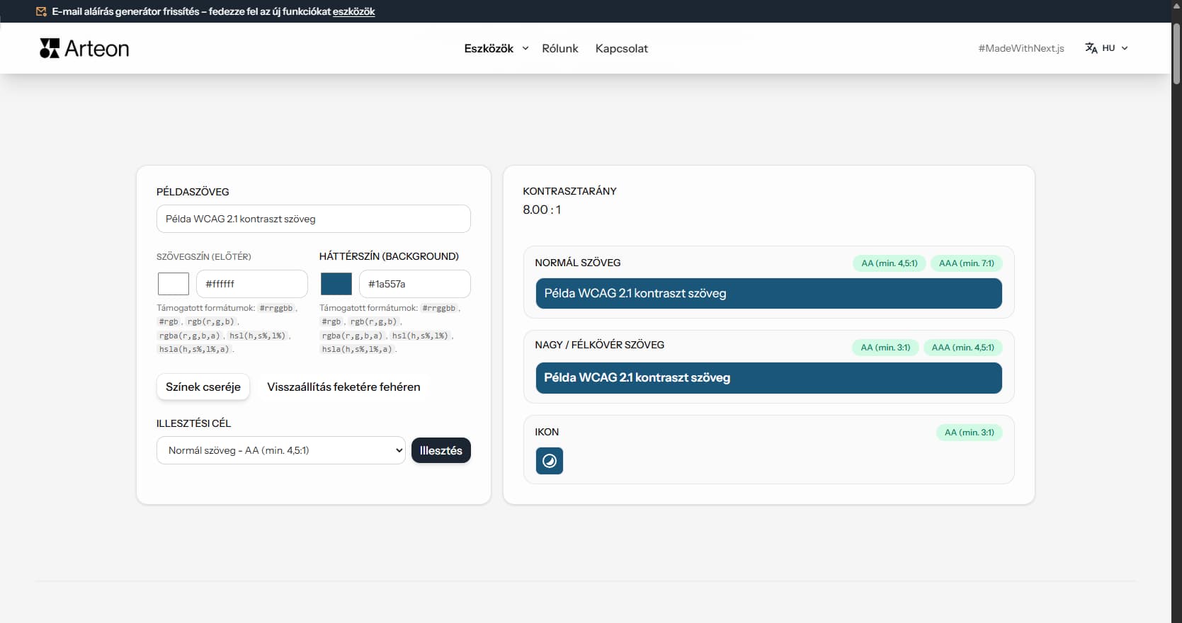 Színkontraszt ellenőrző – Arteon