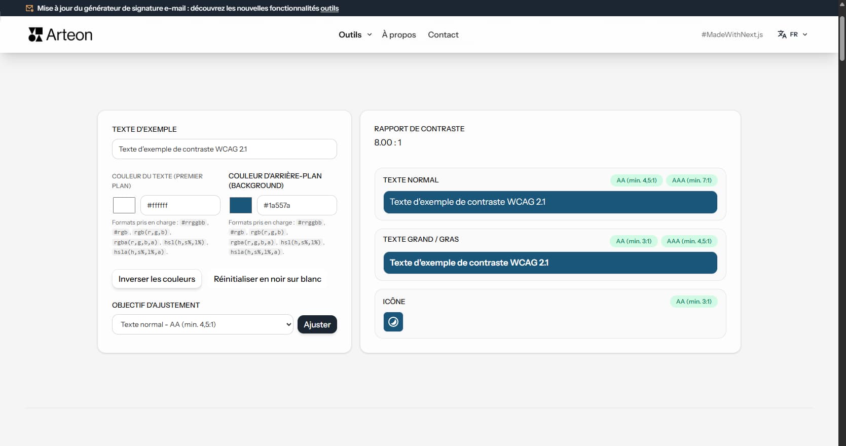 Vérificateur de contraste des couleurs – Arteon