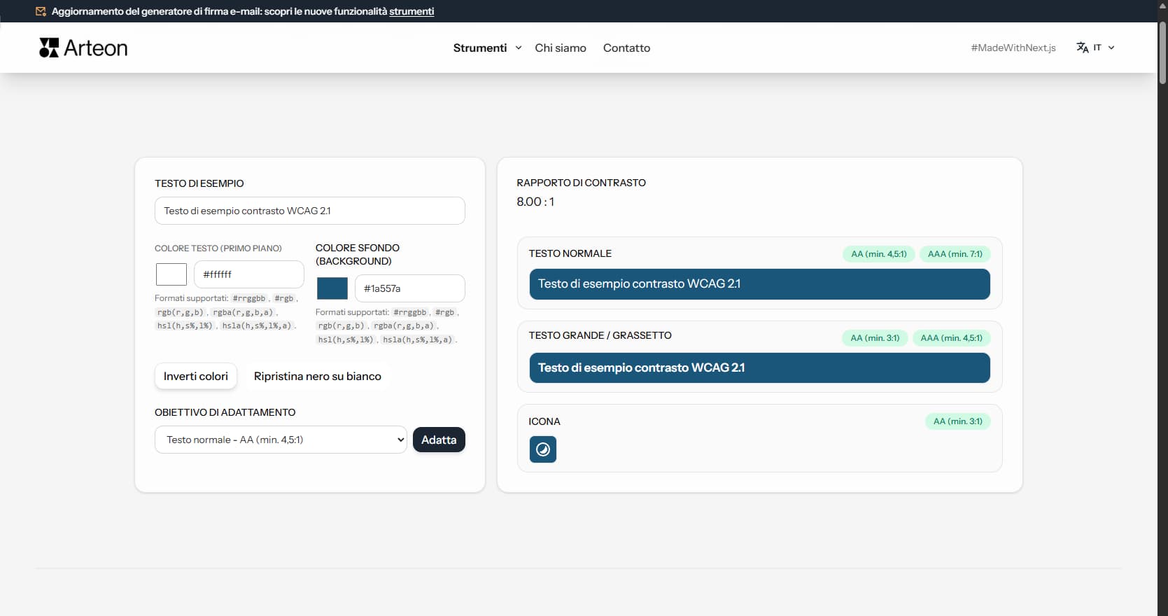Verificatore contrasto colori – Arteon
