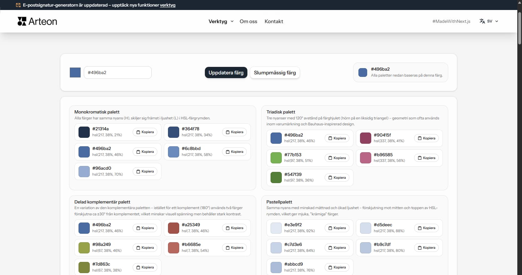 Fargpalettgenerator Arteon