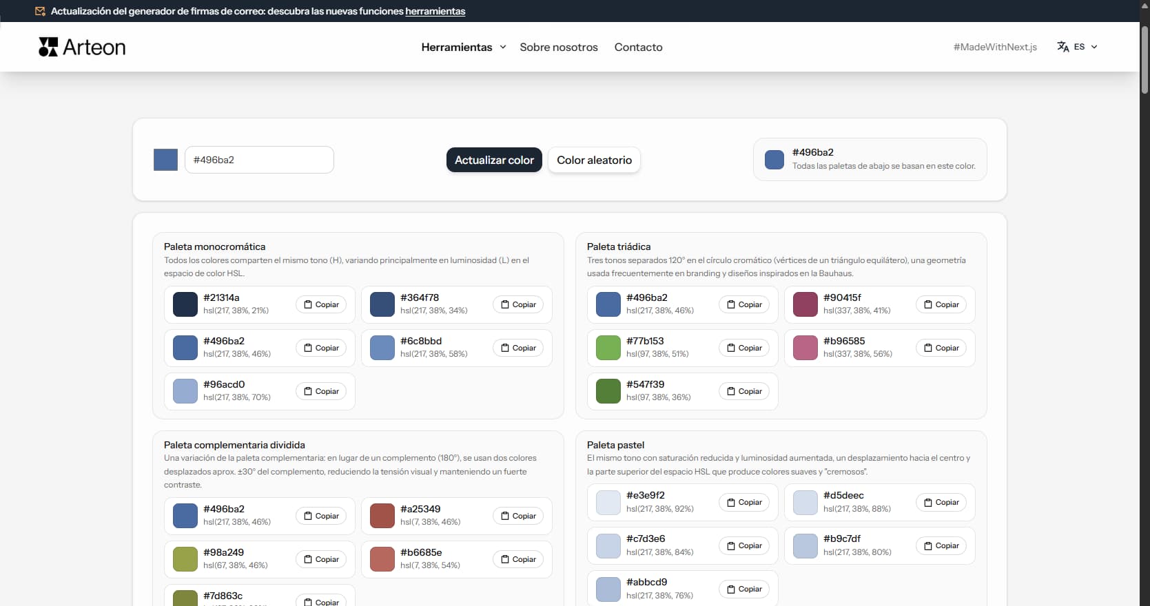 Generador de paletas de colores – Arteon