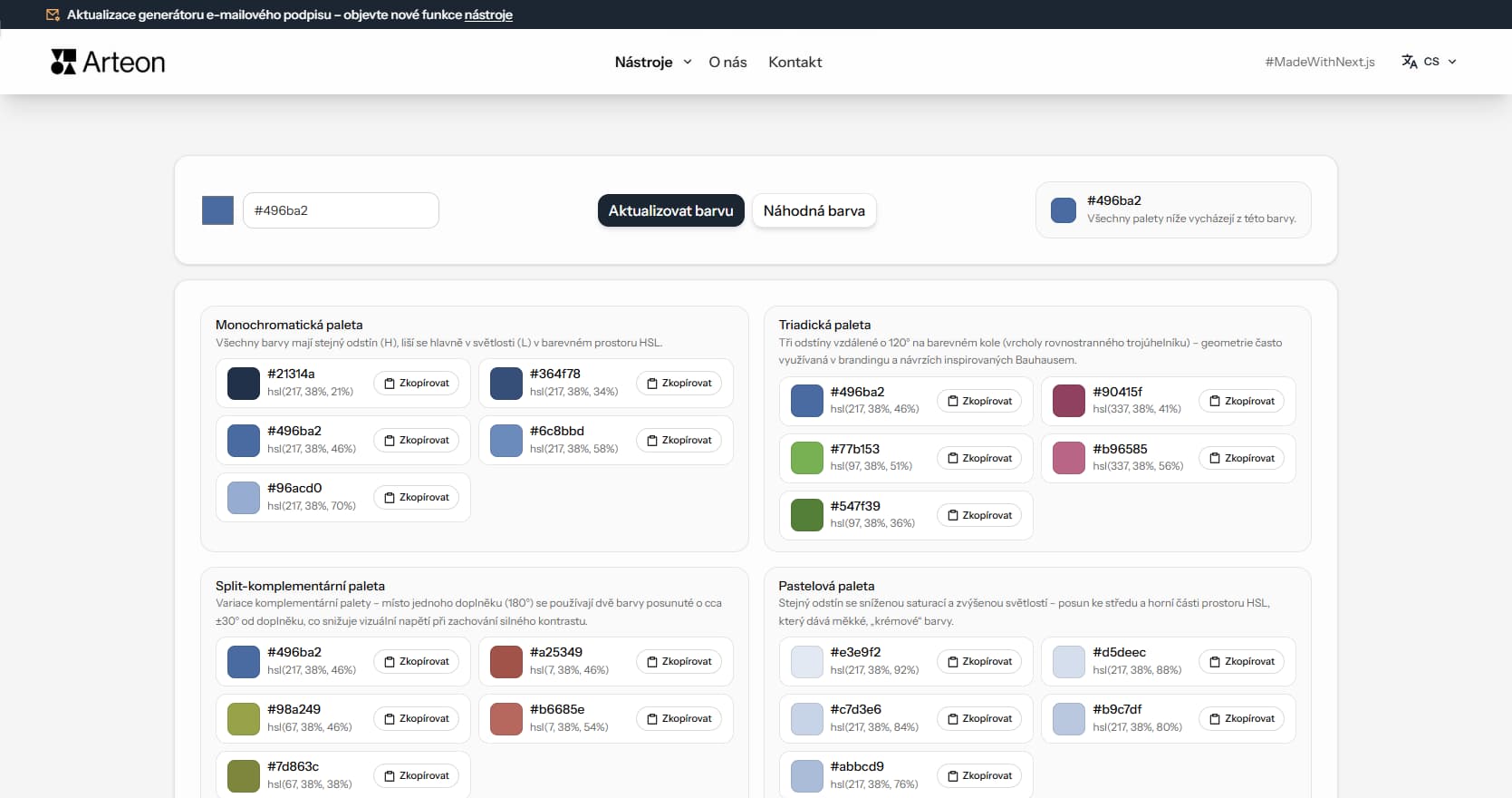 Generátor barevných palet – Arteon