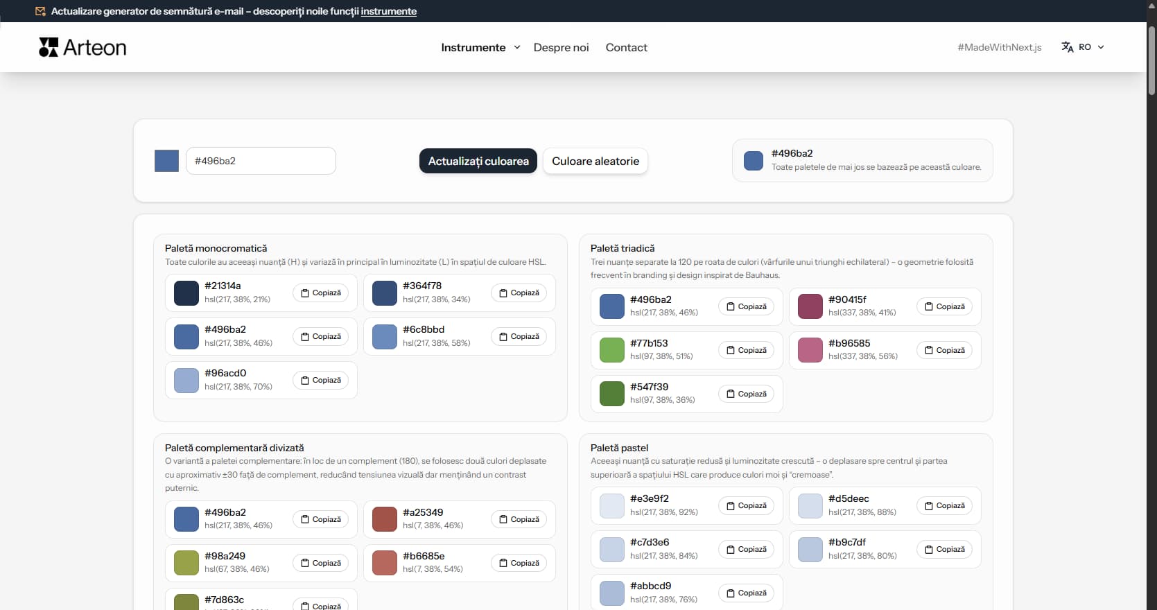 Generator de palete de culori Arteon