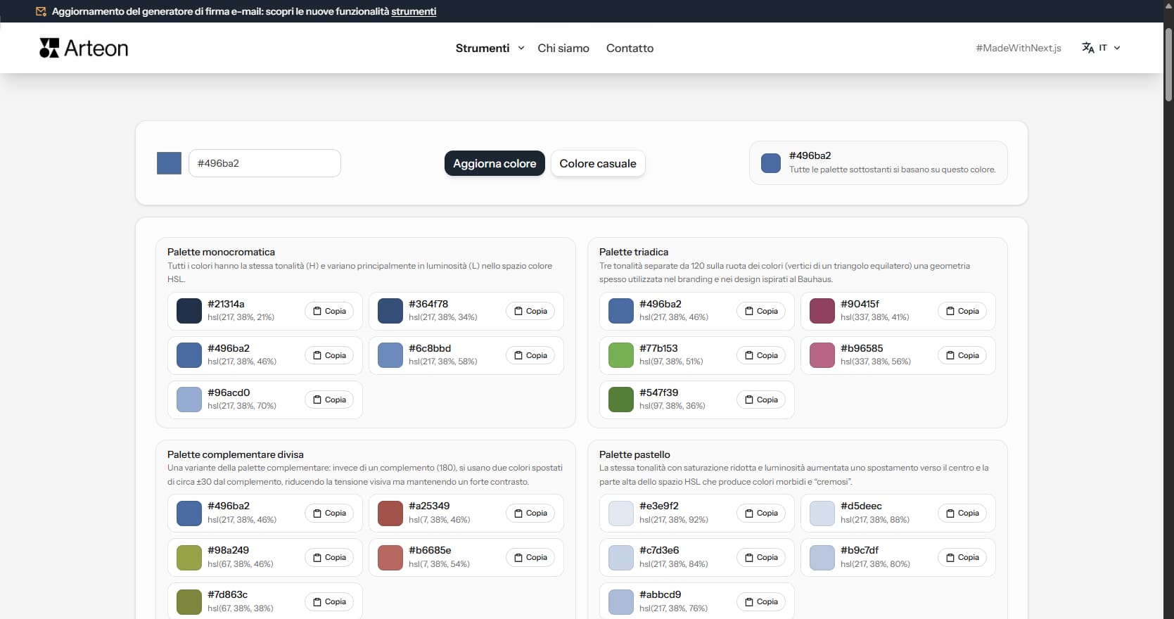 Generatore di palette di colori – Arteon