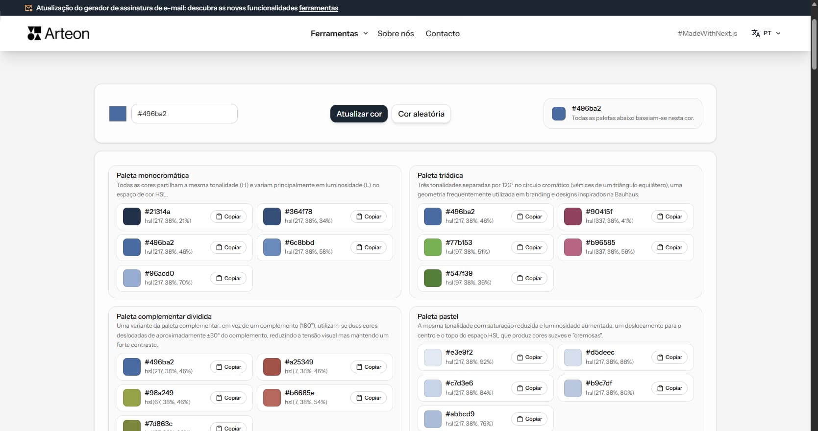Gerador de paletas de cores – Arteon