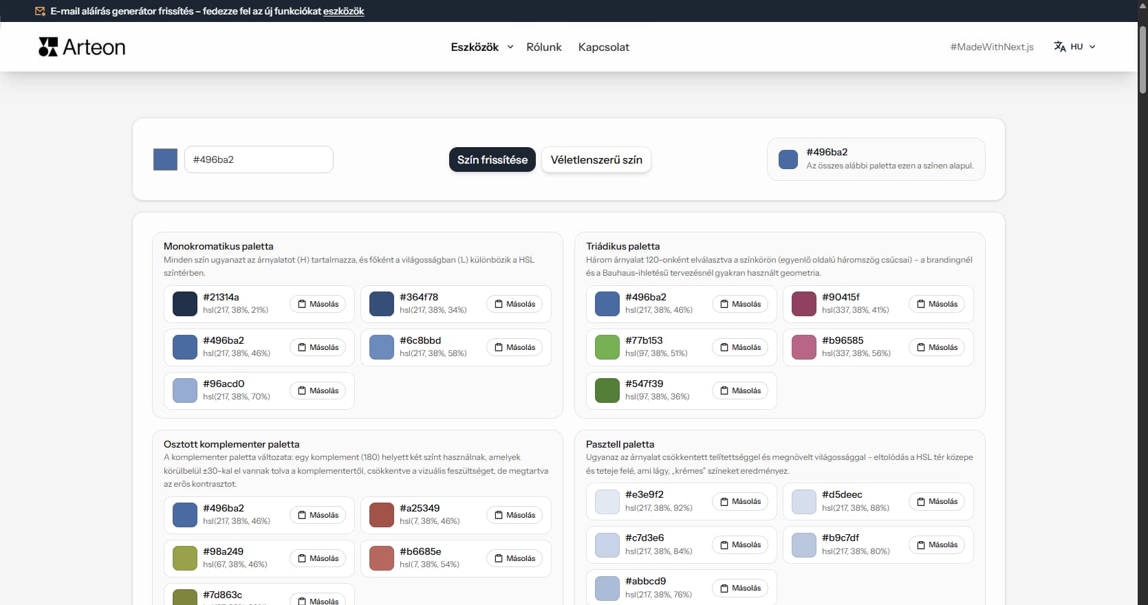 Színpaletta generátor Arteon