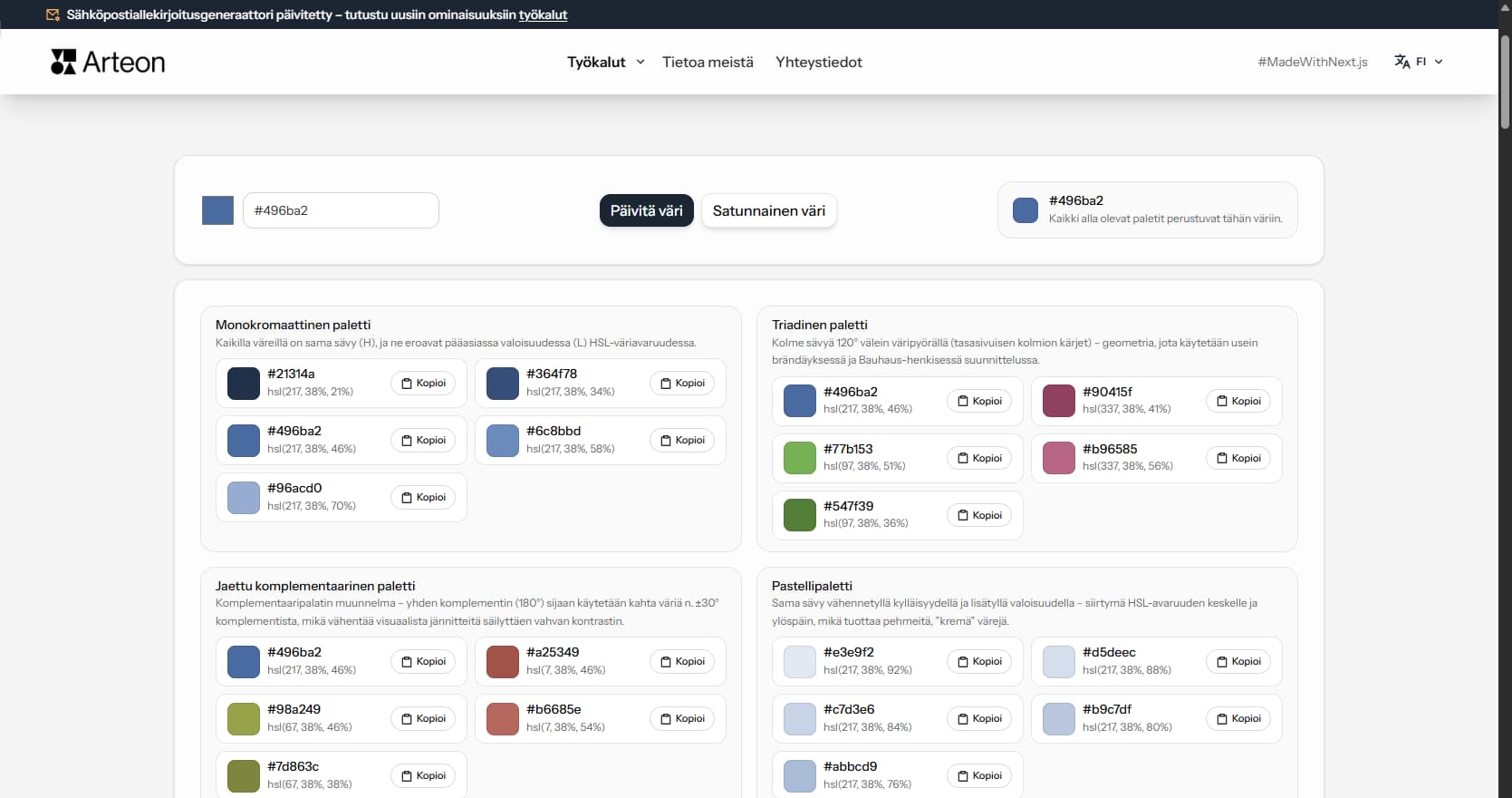 Väripalettien generaattori – Arteon