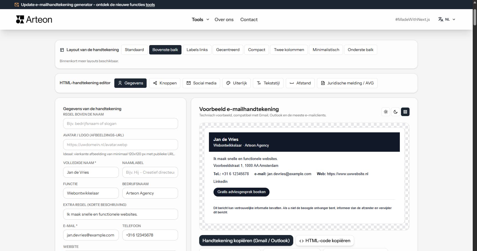 E-mailhandtekening generator – Arteon