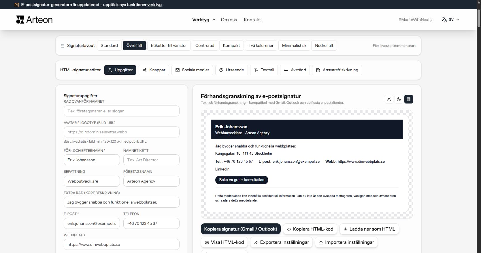 E-postsignatur generator – Arteon
