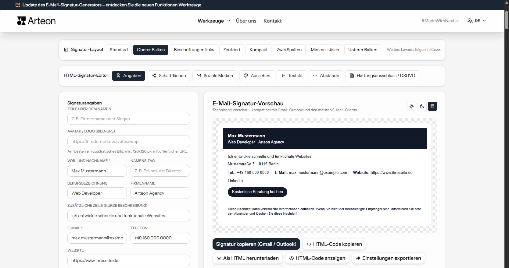 E-Mail-Signatur-Generator – Arteon