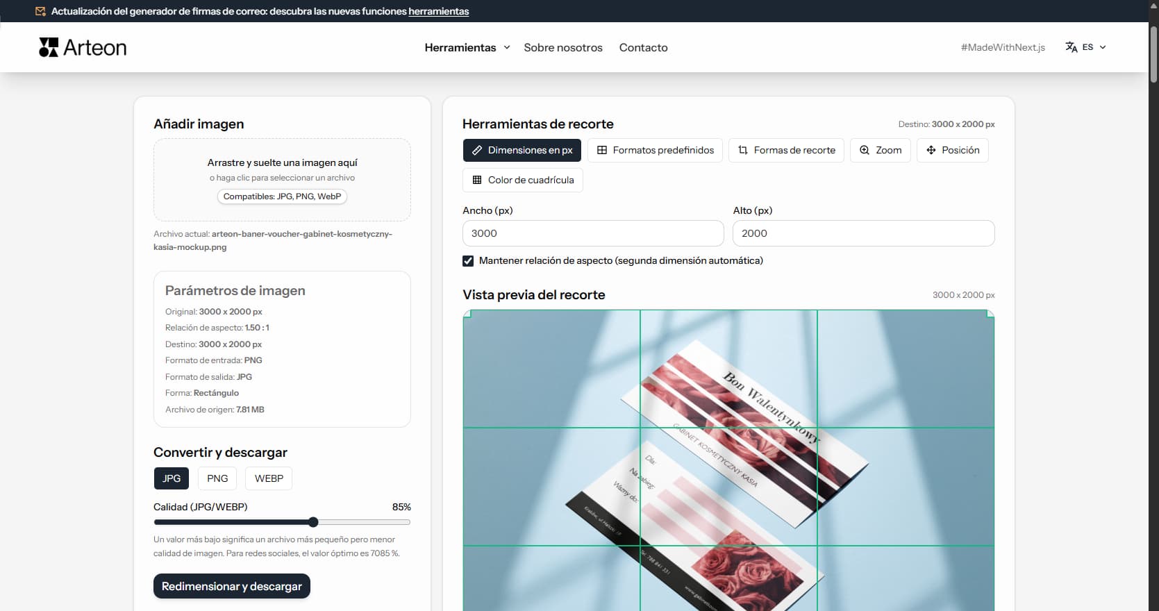 Editor de imágenes en línea Arteon