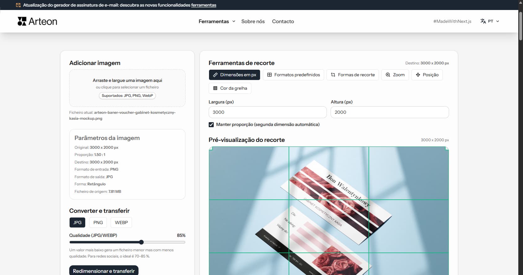 Editor de imagens online Arteon