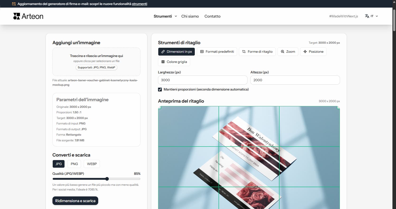 Editor di immagini online – Arteon