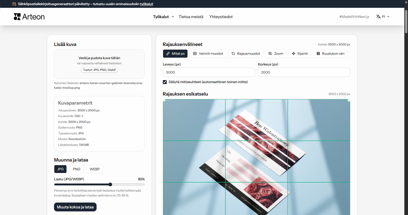 Kuvaeditori verkossa Arteon