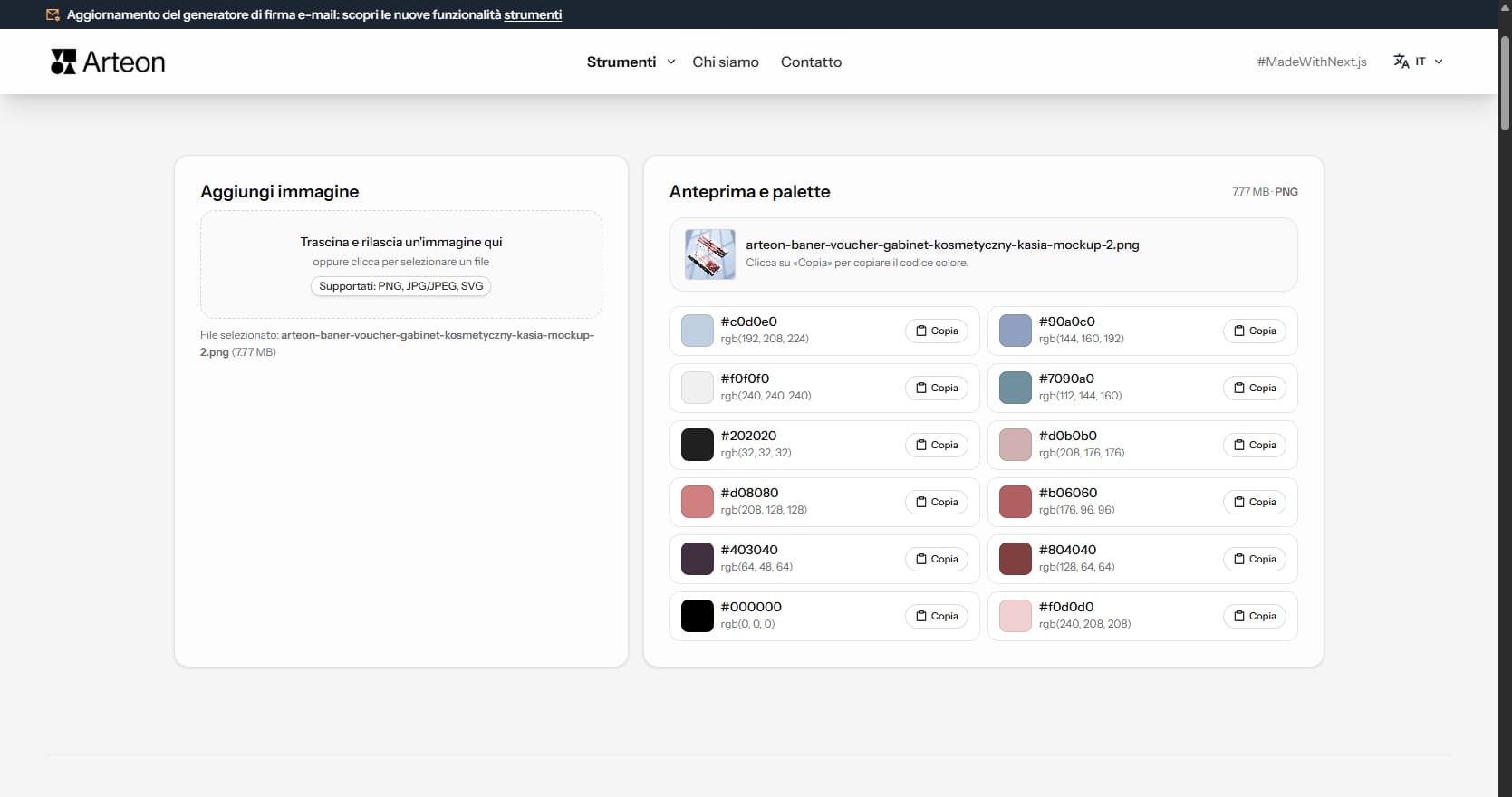 Estrattore di colori da immagine Arteon