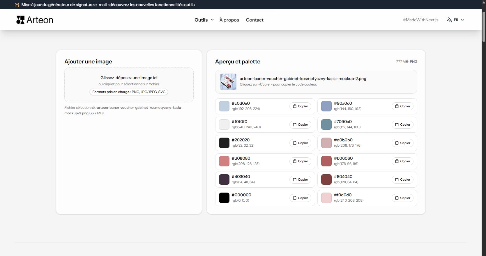 Extracteur de couleurs d'image Arteon