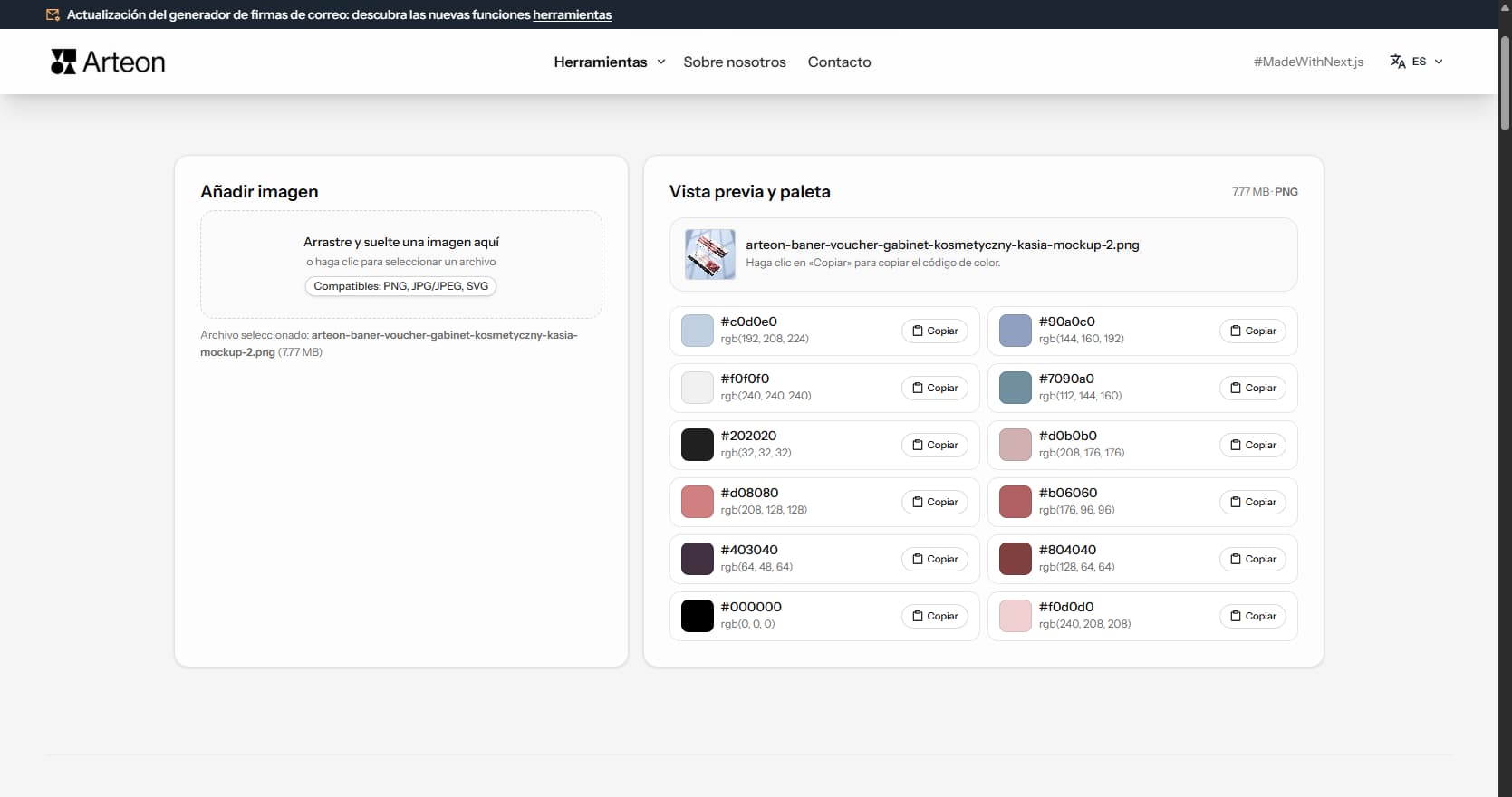 Extractor de colores de imagen Arteon
