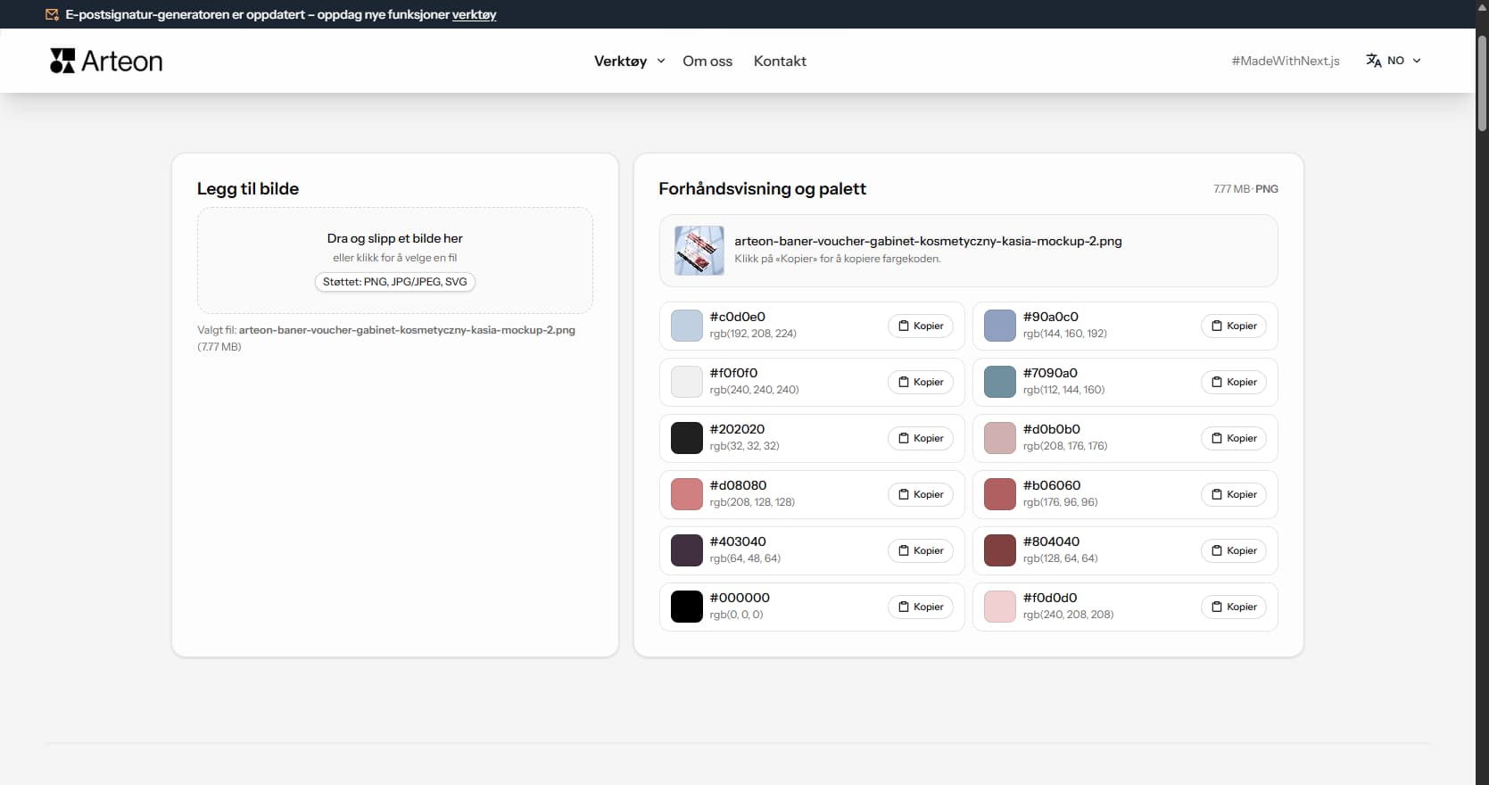 Fargeutrekker fra bilde Arteon