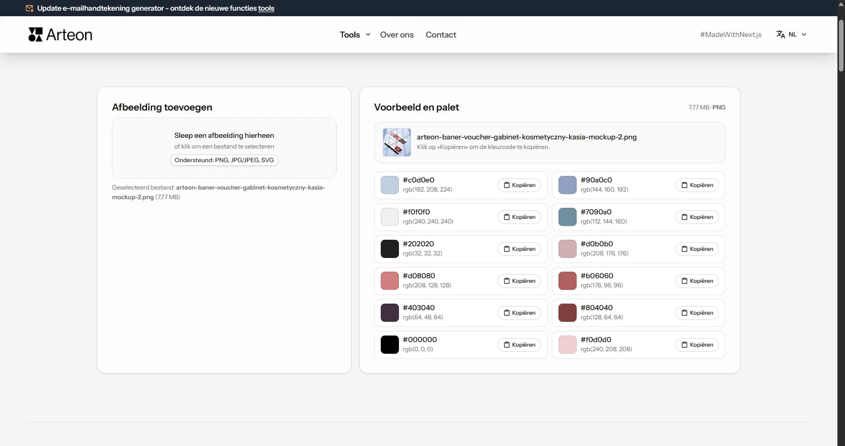 Kleurextractor uit afbeelding – Arteon