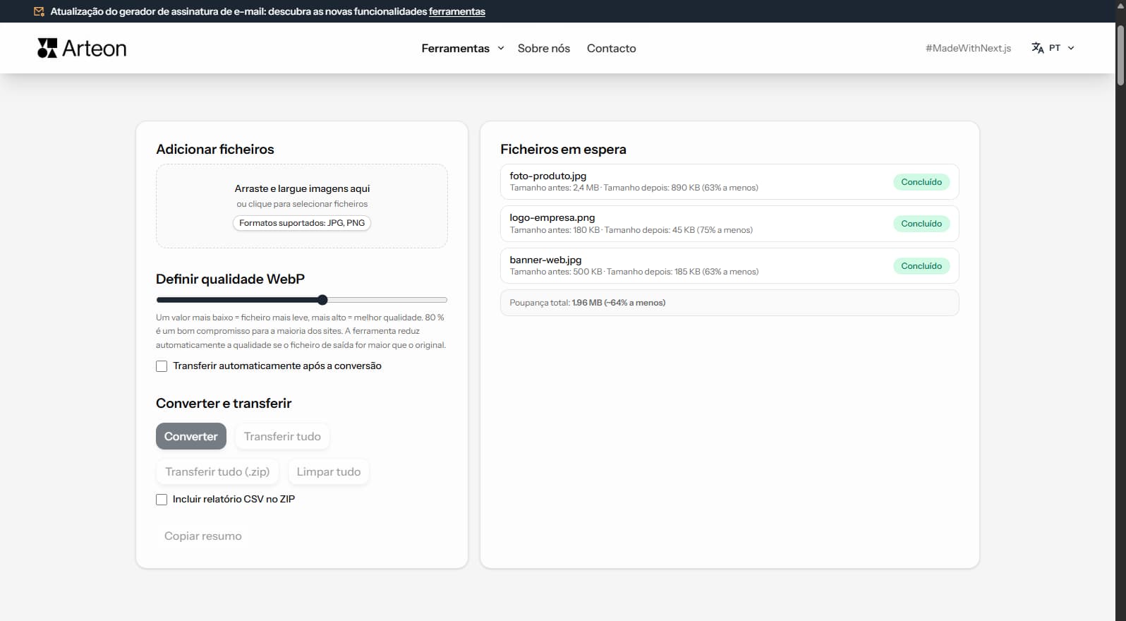 Conversor JPG para WebP Arteon