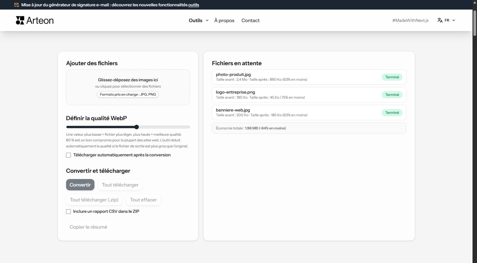 Convertisseur JPG en WebP Arteon
