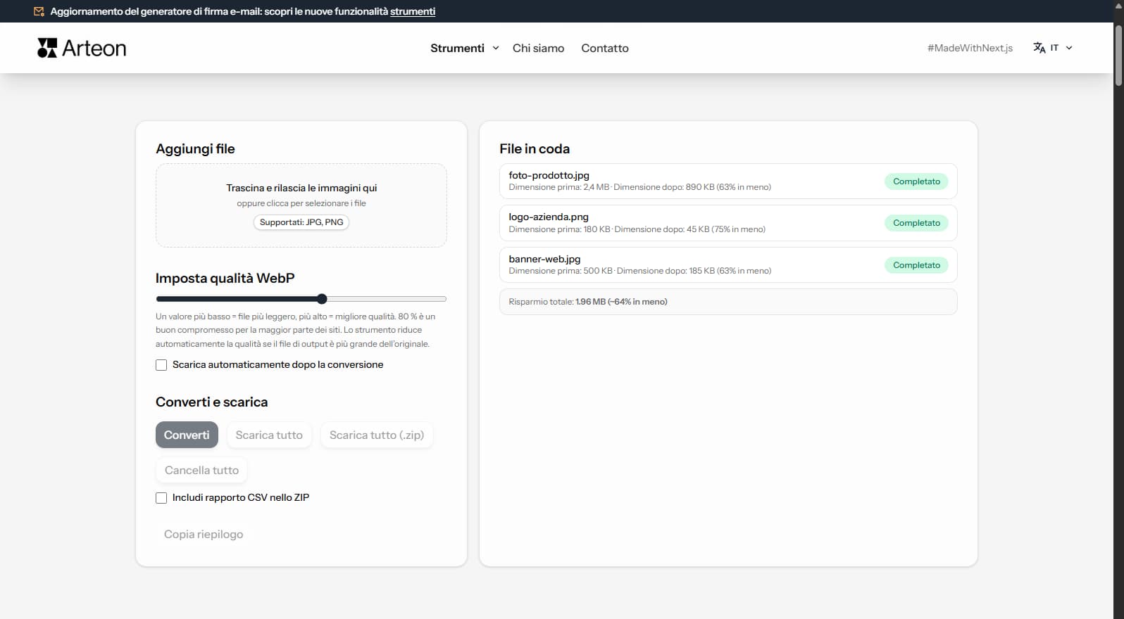 Convertitore JPG in WebP Arteon