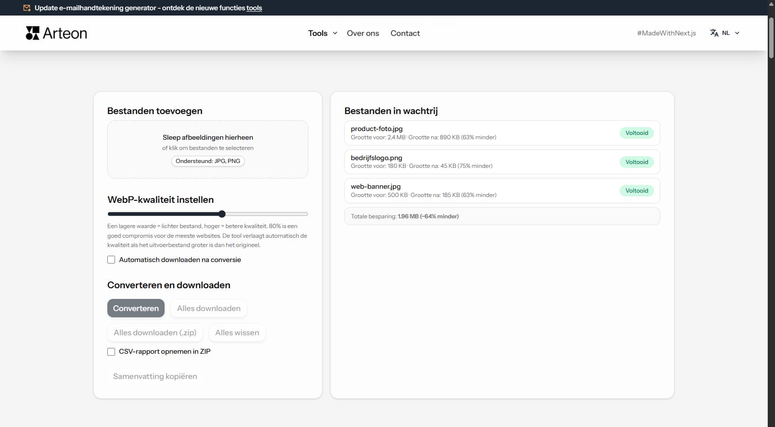 JPG naar WebP converter Arteon