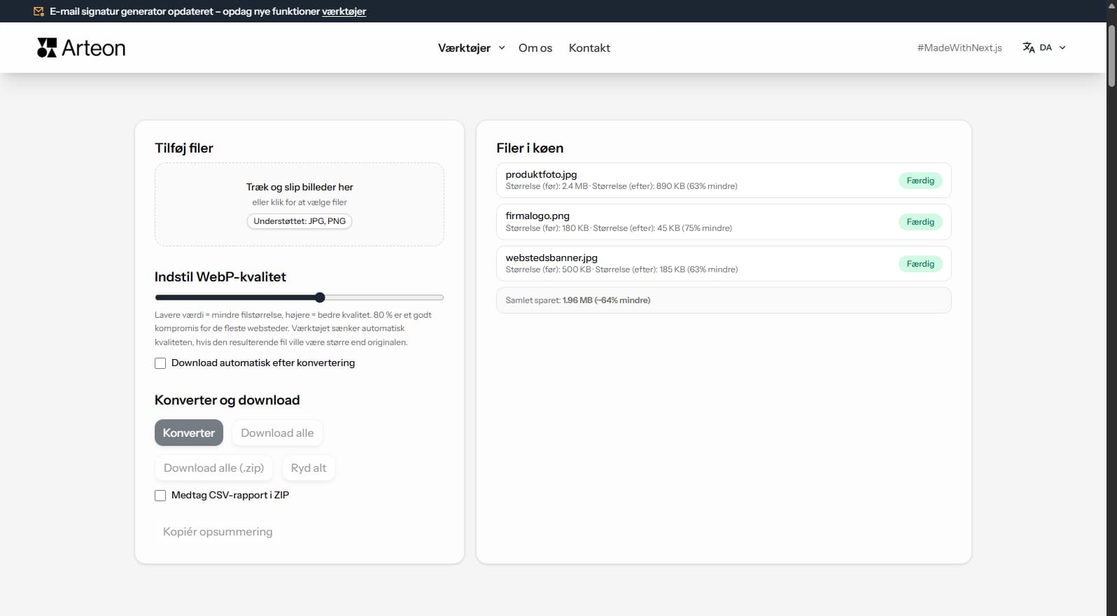 JPG til WebP-konverter Arteon