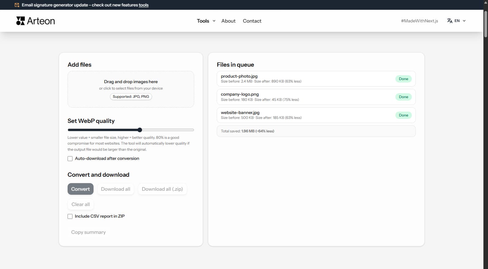 JPG to WebP converter – Arteon