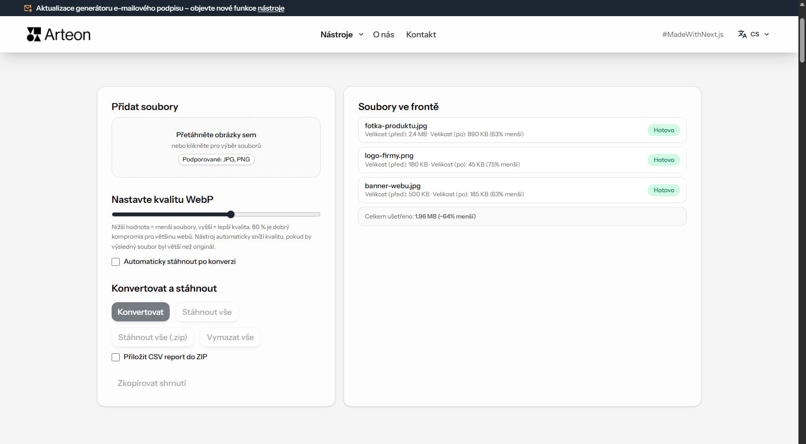 Převodník JPG na WebP Arteon