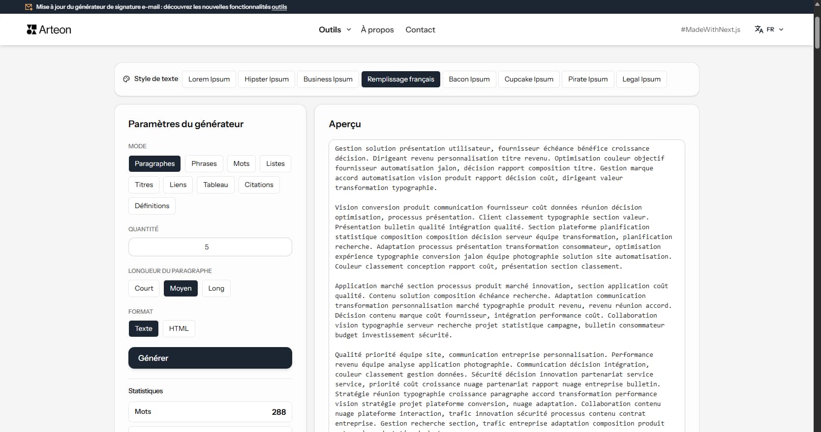 Générateur Lorem Ipsum Arteon