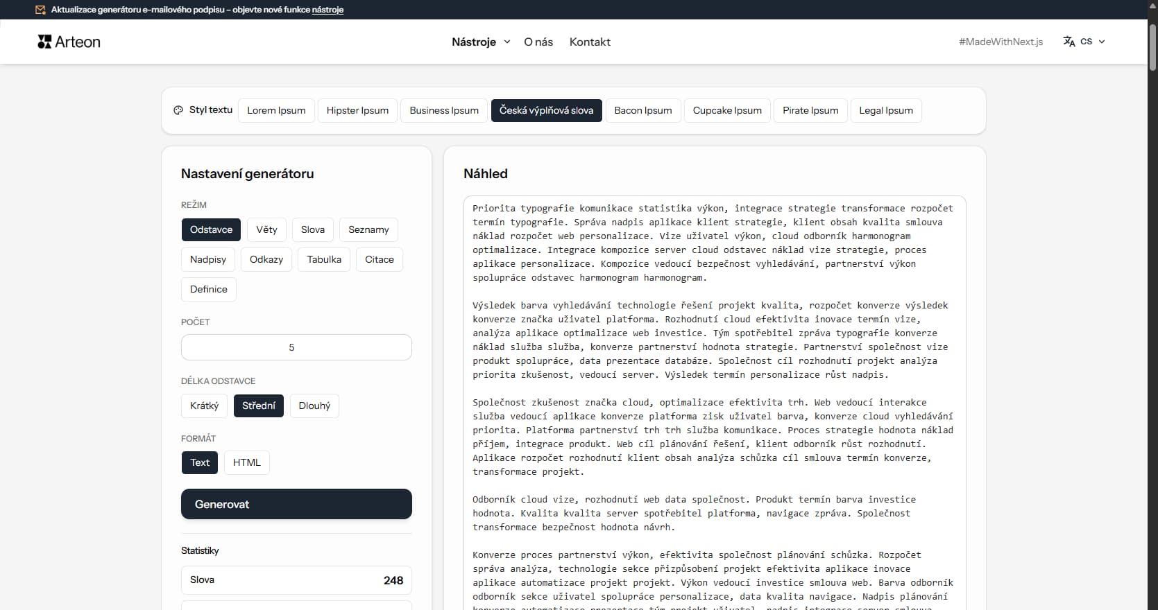 Generátor Lorem Ipsum — Arteon